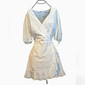 Missguided white puff sleeve wrap dress size 8